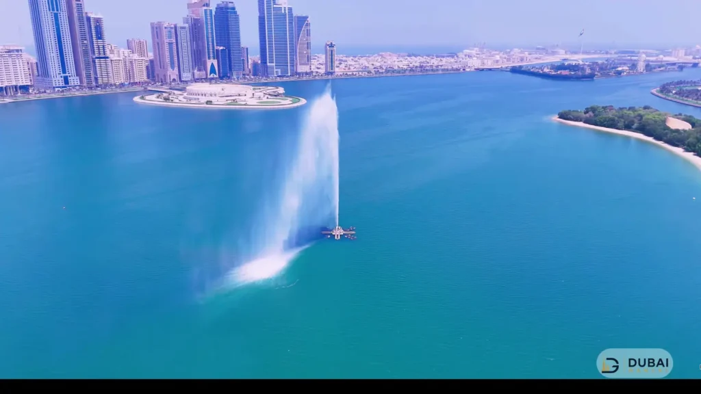 Al Majaz waterfront fountain and Sharjah skyline