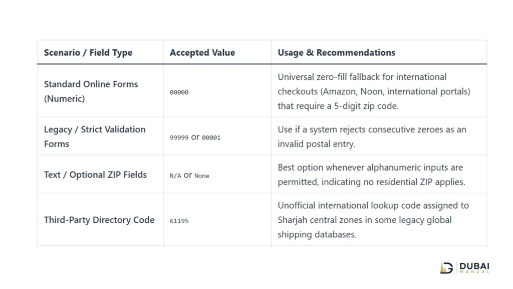 Al Nahda Sharjah Postal Code Accepted Values