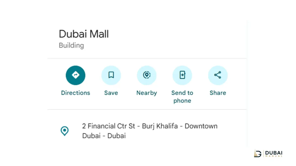 Dubai mall address format example