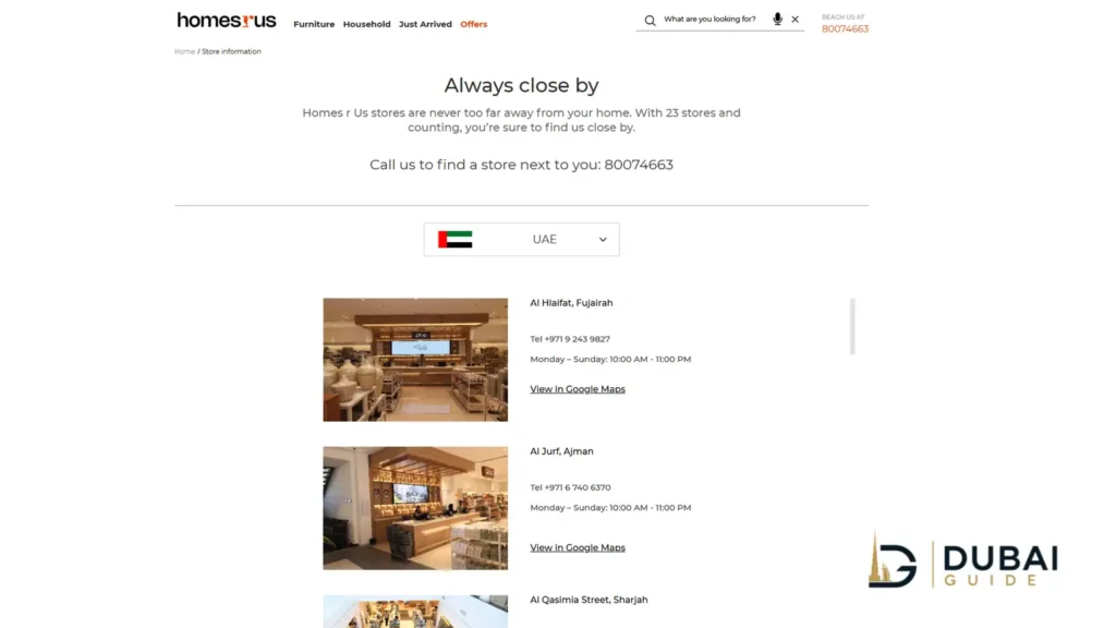 Homes R Us UAE Store Locator