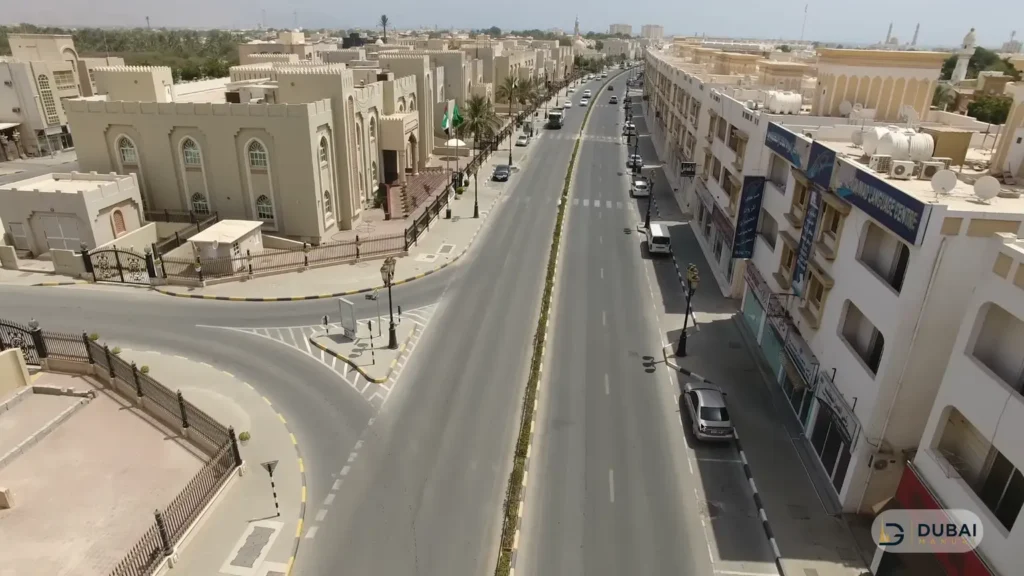 Aerial view of Dibba Al Hisn town street