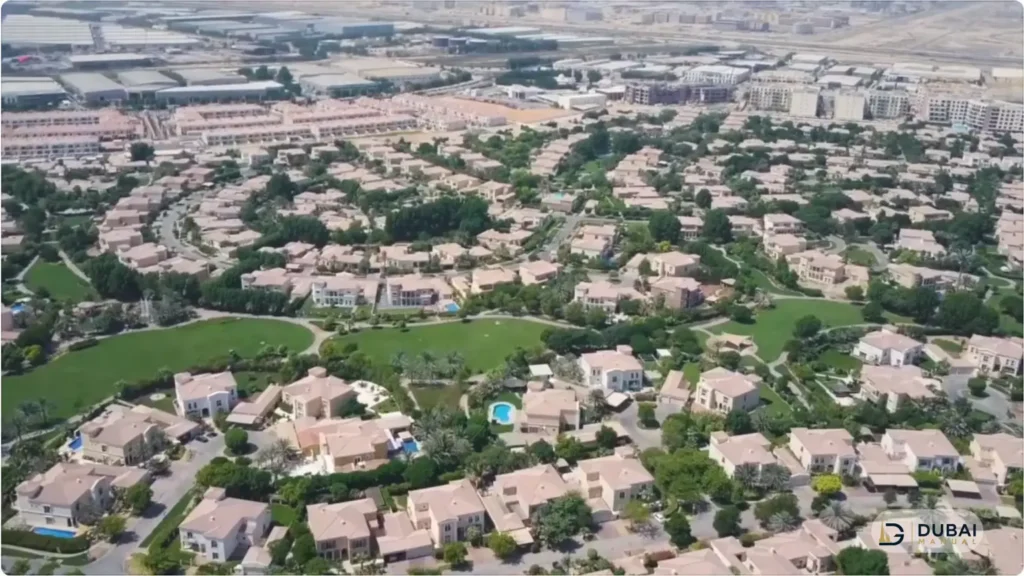 Aerial view of villa neighborhoods in Green Community Village Dubai