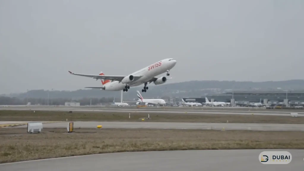 Airplane taking off from an airport runway