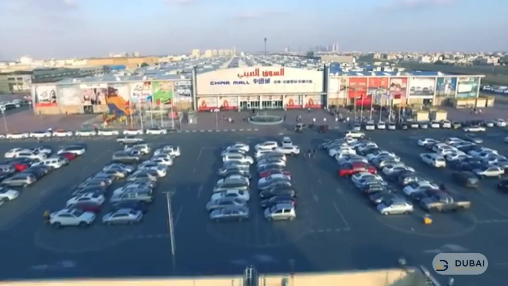 Ajman China Mall aerial view with entrance and car park