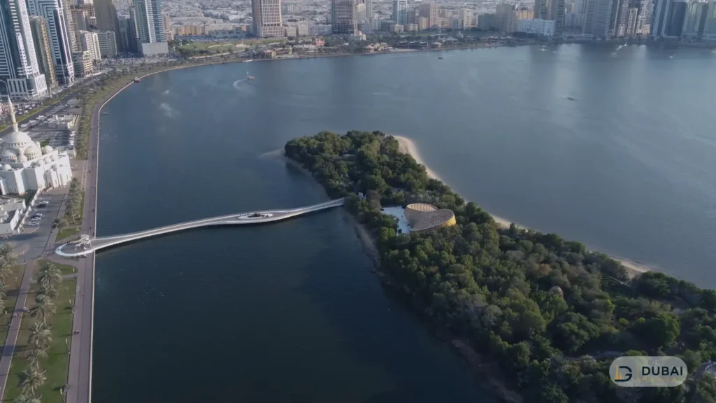 Al Noor Island and its pedestrian bridge on Khalid Lagoon