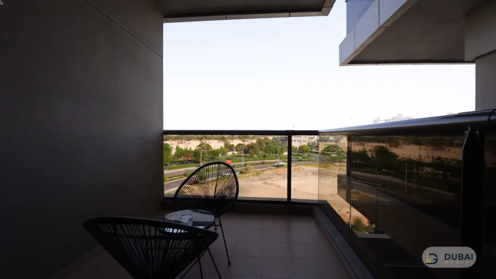 Apartment balcony view over Dubai Sports City