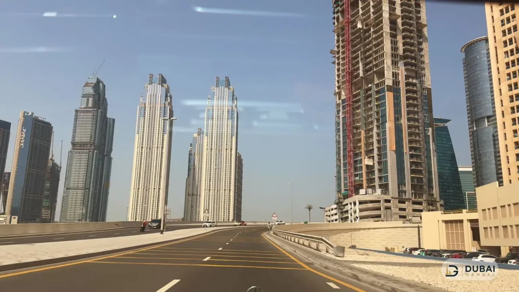 Business Bay skyline from the highway near DAMAC Zada Tower