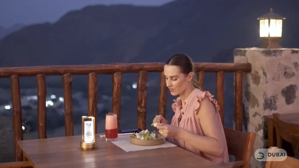 Dining on the Wishi restaurant terrace at dusk