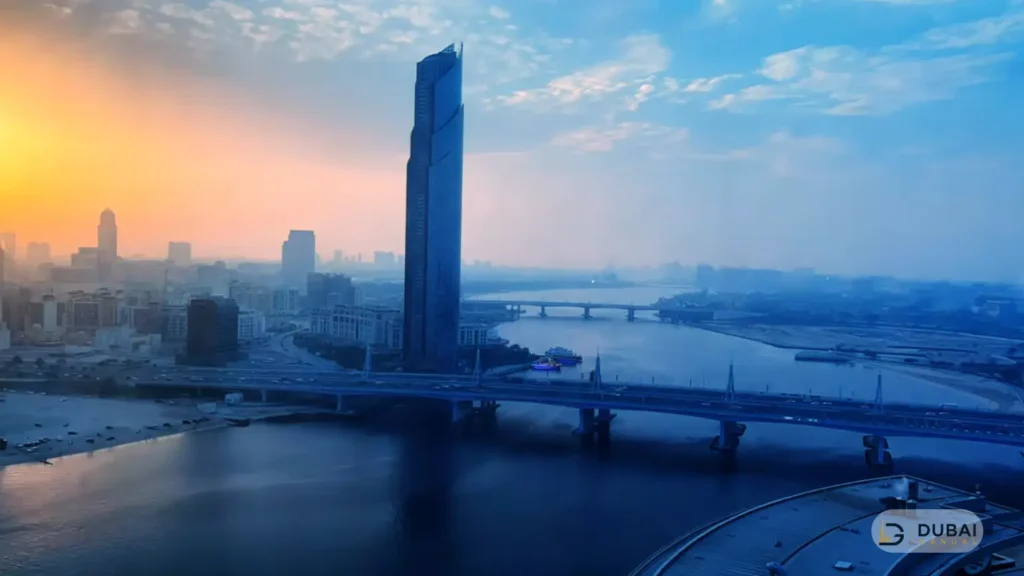 Dubai Creek Tower at sunset