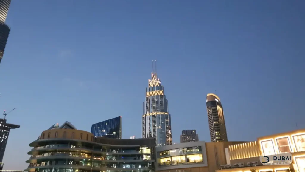Dubai skyline at dusk with Burj Khalifa