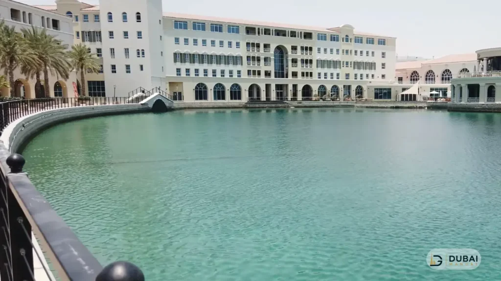 Green Community lake with lakeside apartment buildings