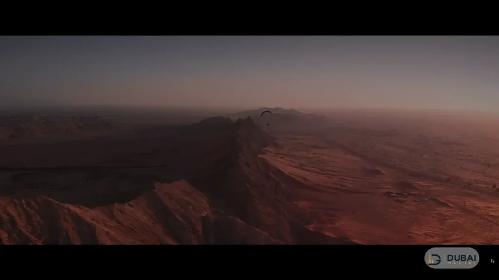 Jebel Faya ridge rising above the desert plains of Sharjah